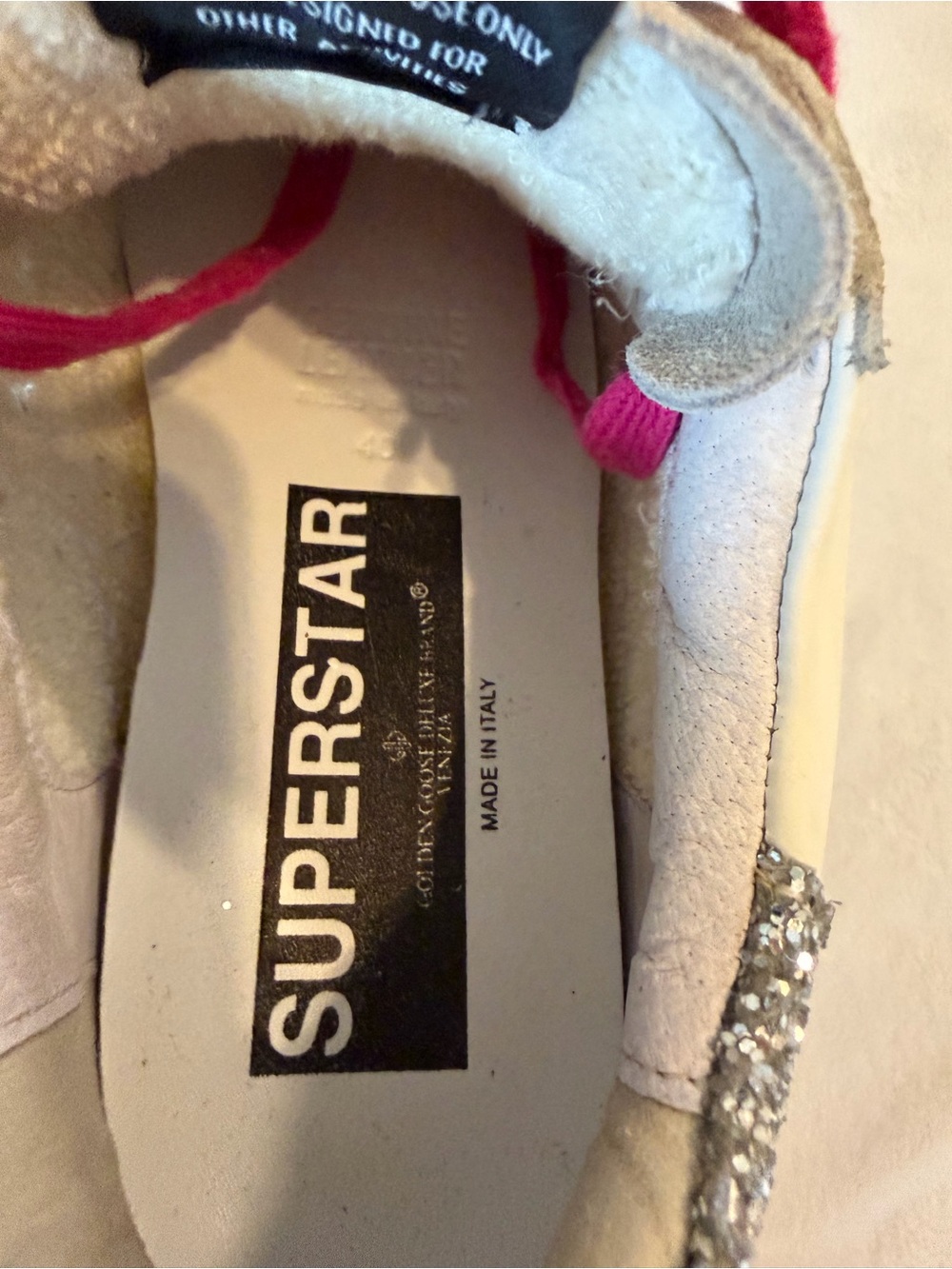 Golden Goose White Leather Sneakers with Blue Star and Pink Laces - Picture 6 of 16